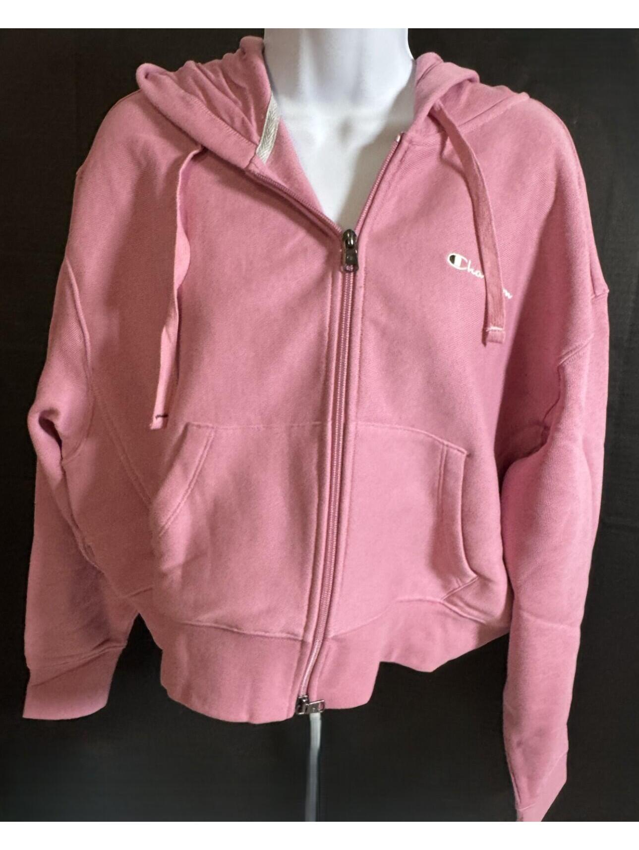 Champion Hoodie Cosmic Pink Full Zip Fleece Cropped Sweatshirt Womens M Nwt